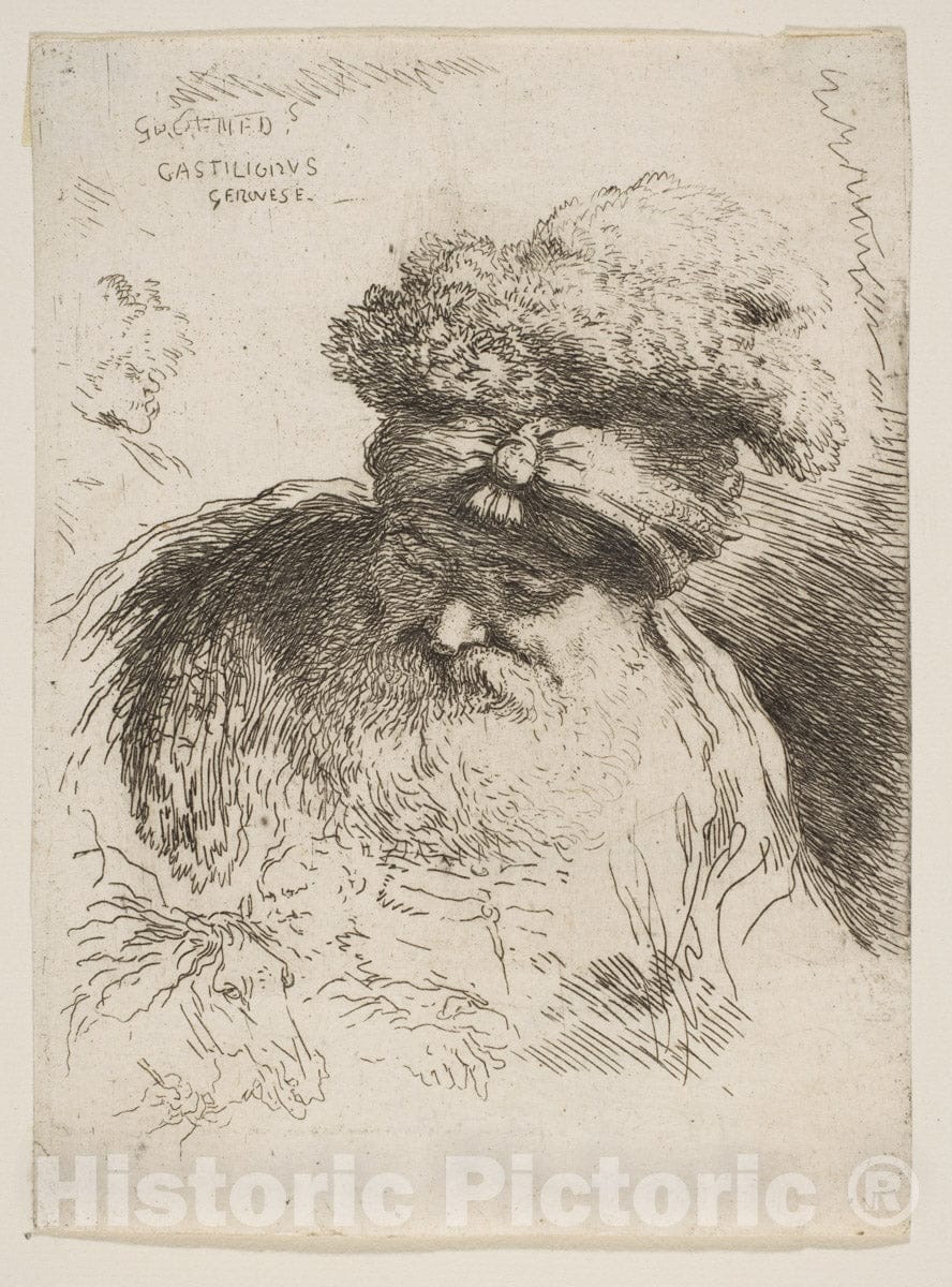 Art Print : Giovanni Benedetto Castiglione (Il Grechetto) - Head of an Old Bearded Man with a Turban : Vintage Wall Art