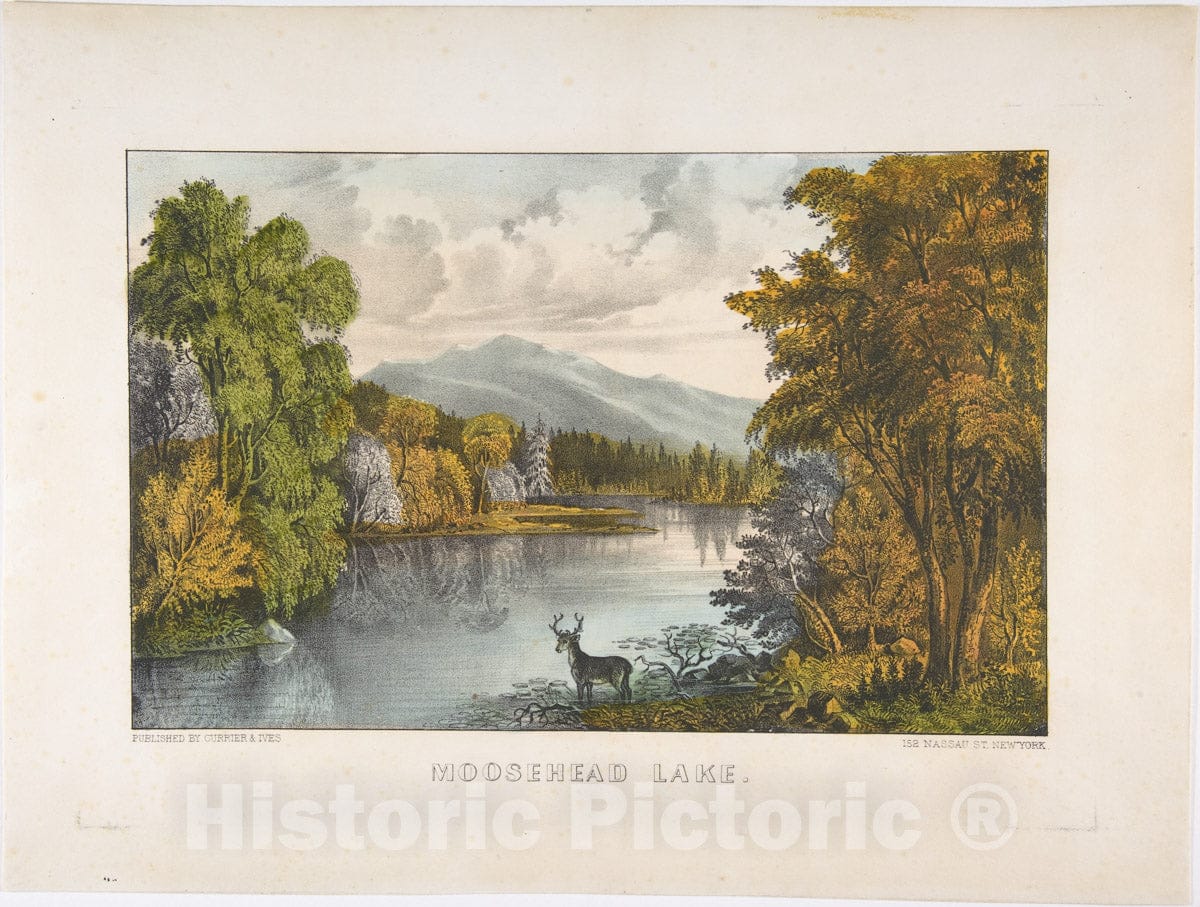 Art Print : Currier & Ives - Moosehead Lake, Maine : Vintage Wall Art