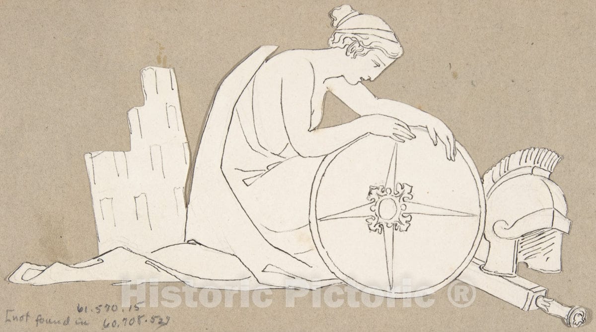 Art Print : After John Flaxman - Design for Large Fireplace White Tiles Produced in Wedgwood's Factory 2 : Vintage Wall Art
