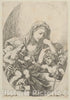 Art Print : The Virgin with the Christ Child and the young Saint John the Baptist holding a bird at right, an oval composition, after Reni - Artist: Reni - 1630 : Vintage Wall Art