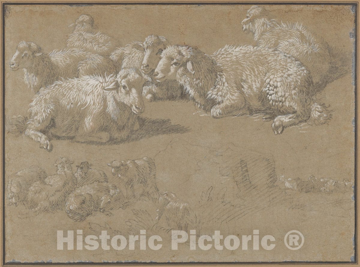 Art Print : Francesco Londonio - Reclining Sheep in a Landscape : Vintage Wall Art