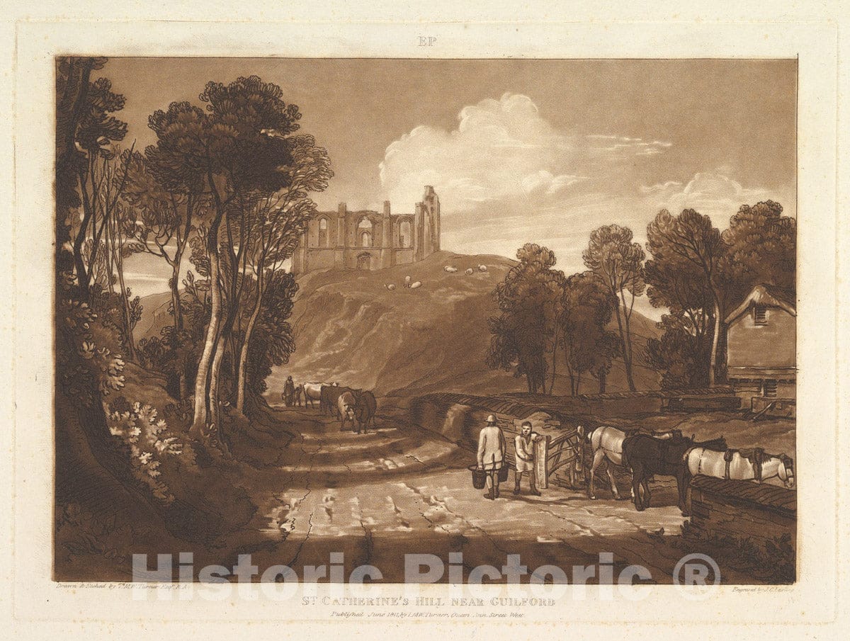 Art Print : Designed and Etched by Joseph Mallord William Turner - St. Catharine's Hill Near Guilford (Liber Studiorum, Part VII) : Vintage Wall Art