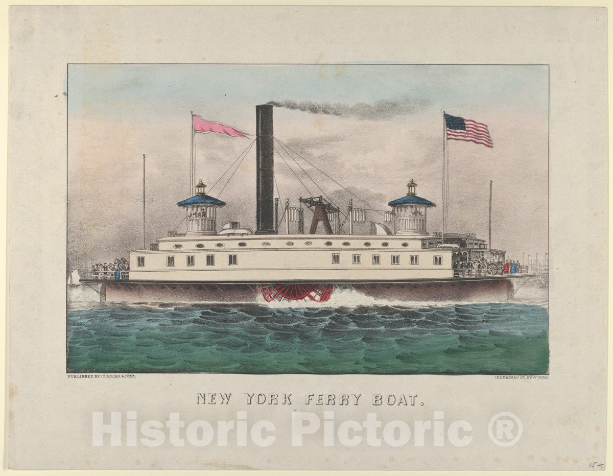 Art Print : Lithographed and published by Currier & Ives - New York Ferry Boat 1 : Vintage Wall Art