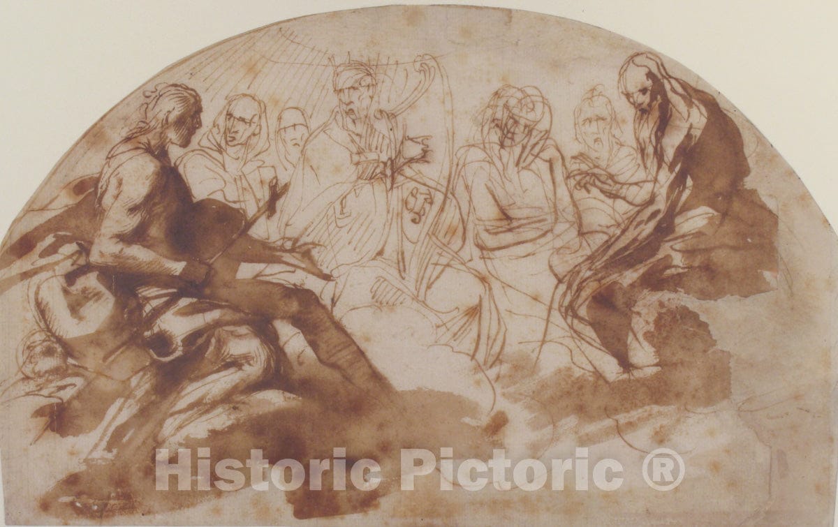 Art Print : Daniele Crespi - Saint John The Baptist, Saint Benedict, King David, and Other Seated Figures : Vintage Wall Art