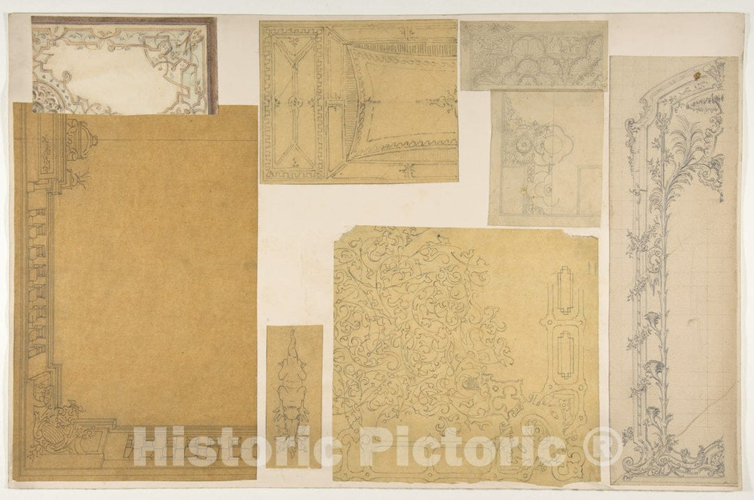 Art Print : Jules-Edmond-Charles Lachaise - Eight Designs of The Ornamentation of Ceilings and Walls, Probably for The Duc de Mouchy : Vintage Wall Art