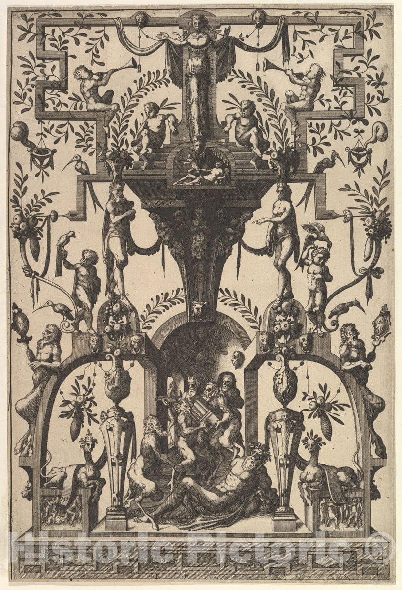 Art Print : Surface Decoration, Grotesque with Strapwork - Artist: Johannes Van Doetecum The Elder - Created: 1556 1 : Vintage Wall Art