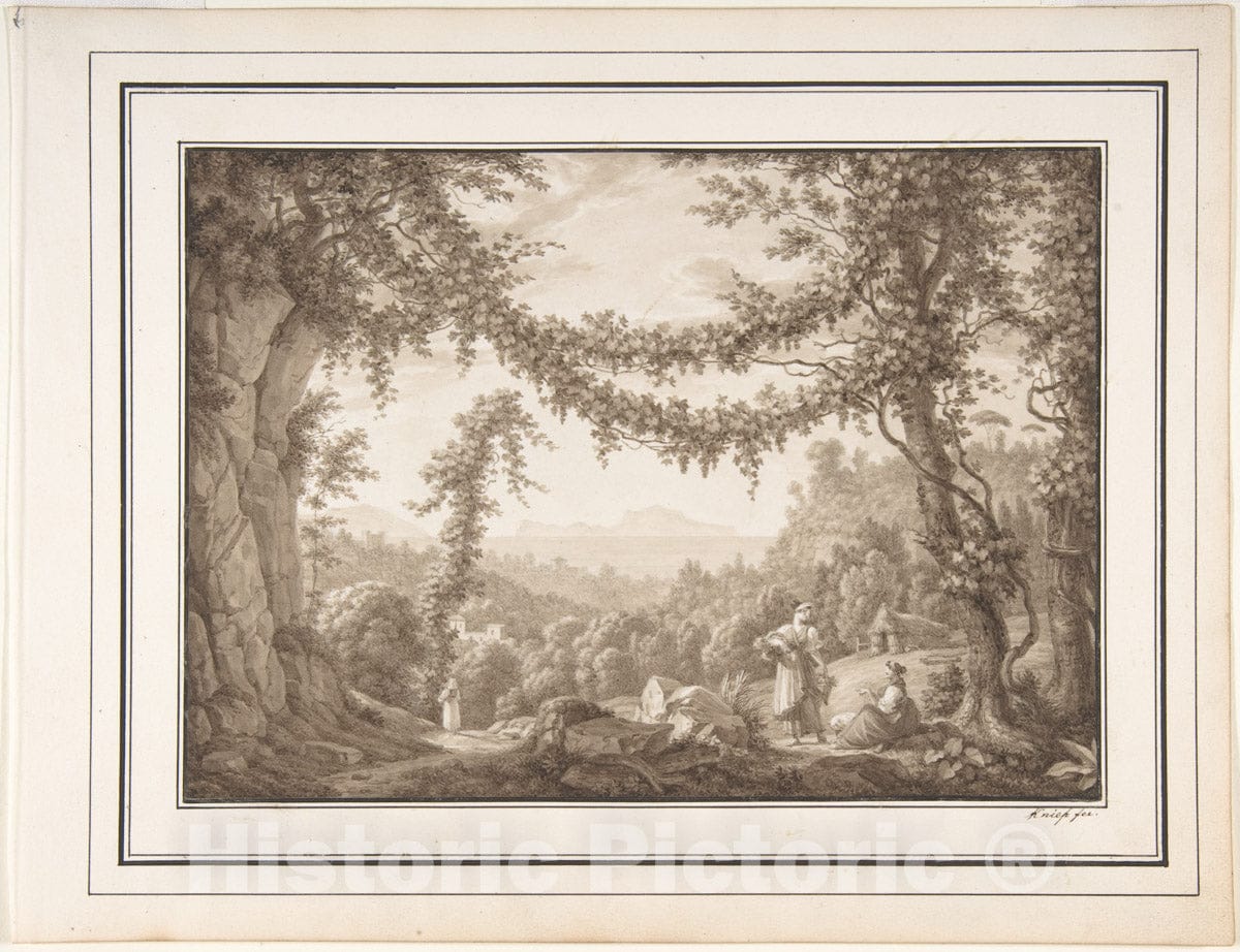 Art Print : Christoph Heinrich Kniep - Grape Harvest at The Gulf of Naples : Vintage Wall Art