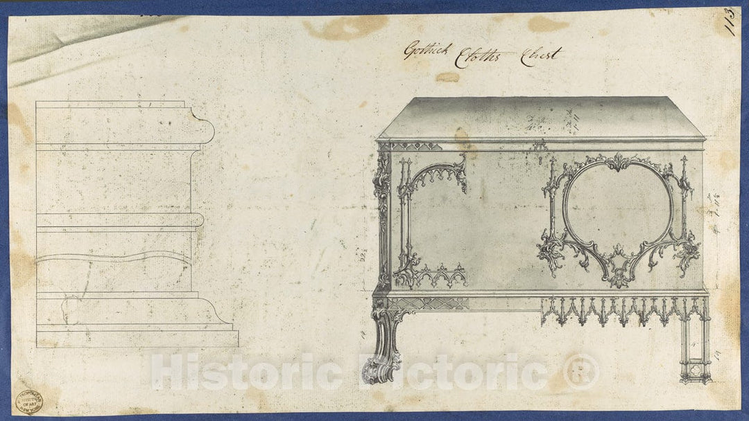 Art Print : Thomas Chippendale - Gothic Clothes Chest, from Chippendale Drawings, Vol. II : Vintage Wall Art