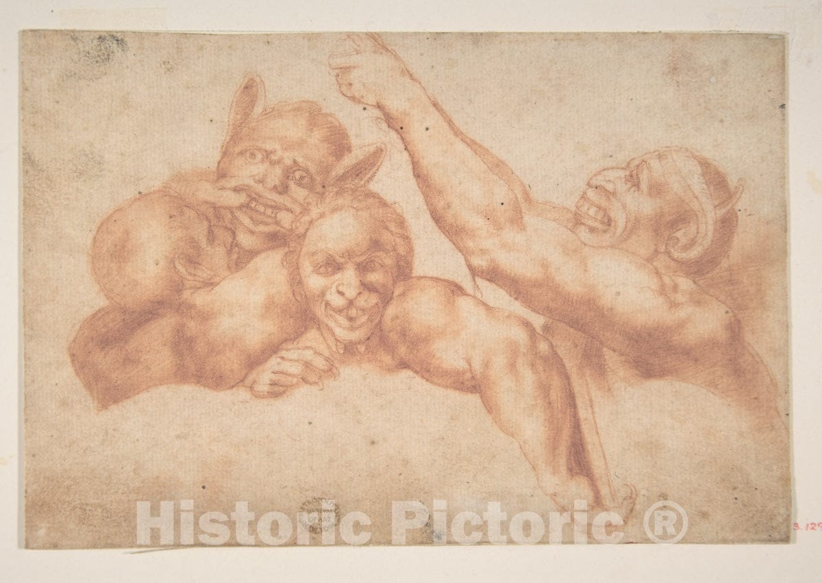 Art Print : After Michelangelo Buonarroti - Study of Figures from Michelangelo's Last Judgment, Sistine Chapel : Vintage Wall Art