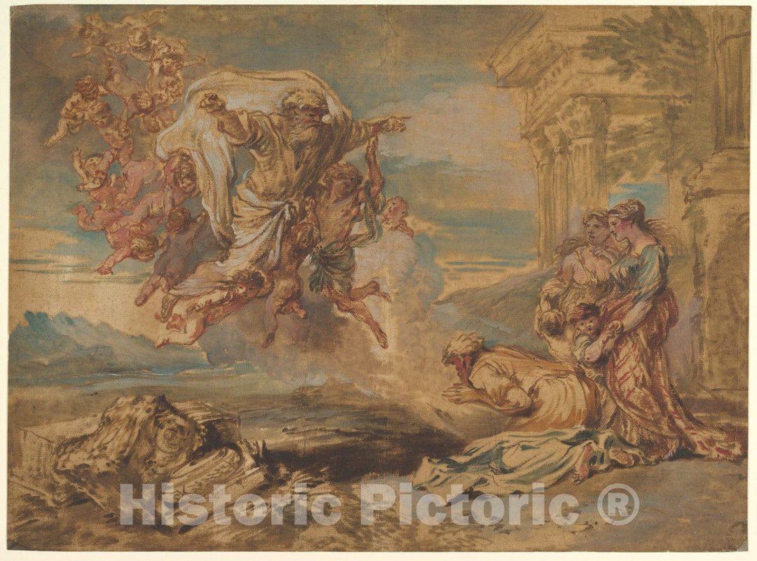 Art Print : Giovanni Benedetto Castiglione (Il Grechetto) - God The Father Appearing to Jacob : Vintage Wall Art
