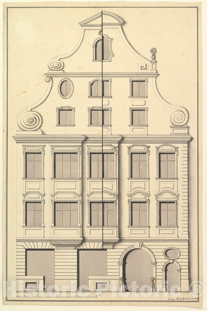 Art Print : Andreas Schneidmann - Drawing for The Street Elevation of a Town House : Vintage Wall Art