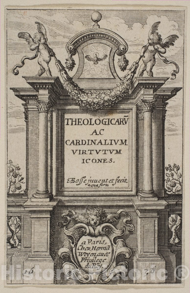 Art Print : Abraham Bosse - Frontispiece to The Theological and Cardinal Virtues : Vintage Wall Art