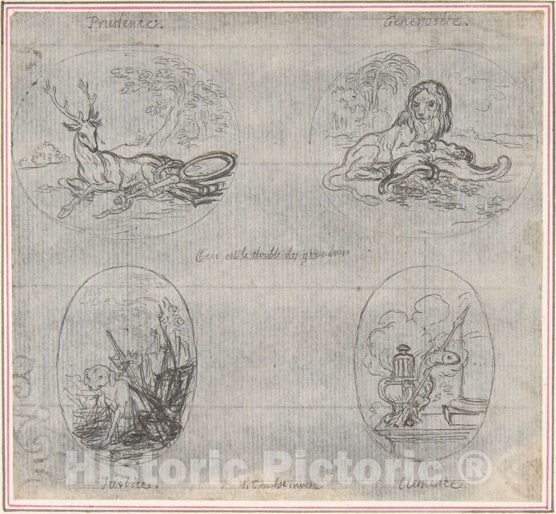 Art Print : Hubert François Gravelot - Four Small Allegories : Vintage Wall Art