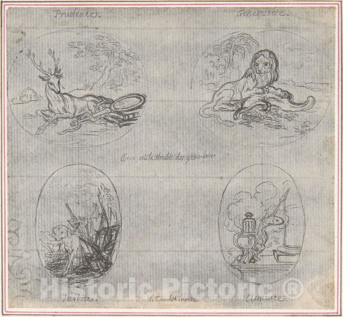 Art Print : Hubert François Gravelot - Four Small Allegories : Vintage Wall Art