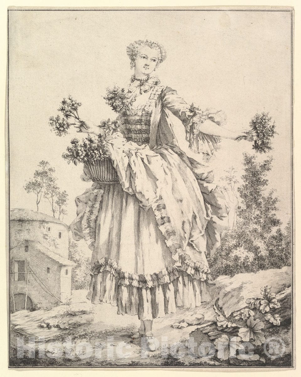 Art Print : François Boucher - Flower Girl : Vintage Wall Art