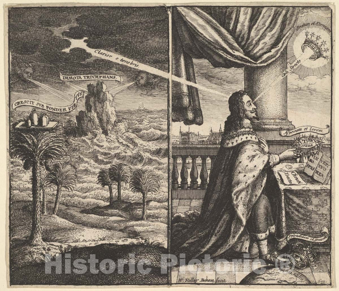 Art Print : Wenceslaus Hollar - Frontispiece to 'Eikon Basilike' : Vintage Wall Art