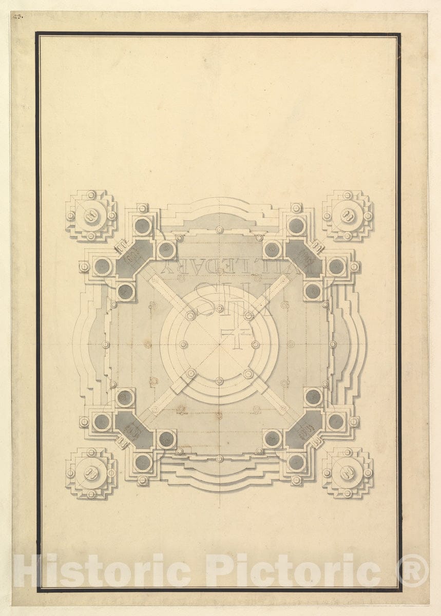 Art Print : Workshop of Giuseppe Galli Bibiena - Ground Plan for a Catafalque for Louis, Dauphin of France, d. 1711 : Vintage Wall Art