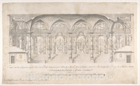 Art Print : Luigi Vanvitelli - Longitudinal Section of a Ballroom Decorated for The Marriage of The King of Naples to The Archduchess of Austria : Vintage Wall Art
