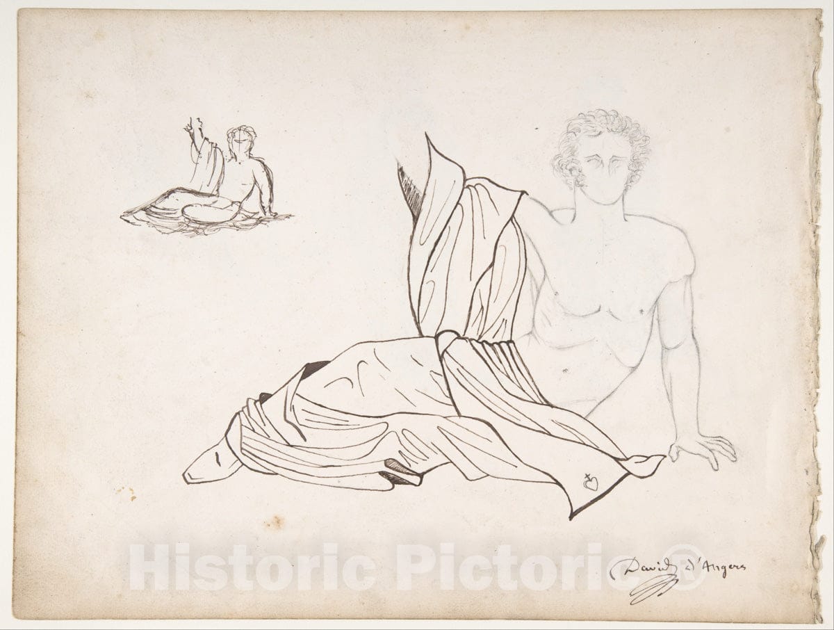 Art Print : Pierre Jean David d'Angers - General Bonchamp Shown in a Pose Designed for His Tomb (Recto) : Vintage Wall Art