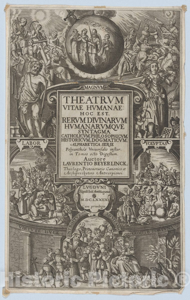 Art Print : Girard Audran - Frontispiece for 'Theatrum Vitae Humanae' : Vintage Wall Art