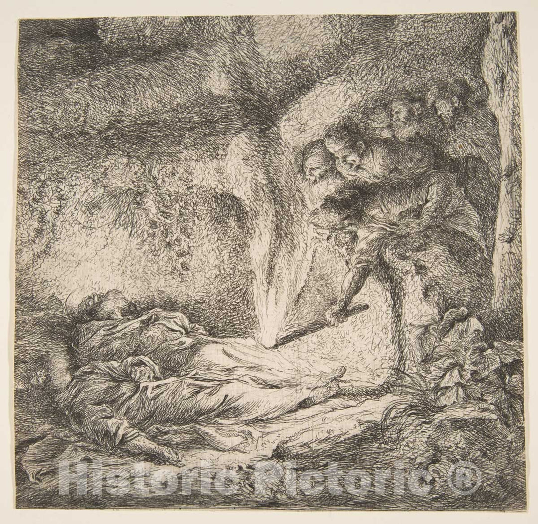 Art Print : Giovanni Benedetto Castiglione (Il Grechetto) - Finding The Bodies of Saints Peter and Paul (Fragment) : Vintage Wall Art
