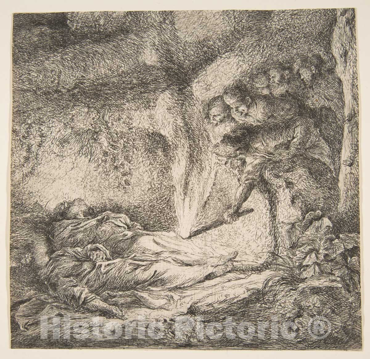 Art Print : Giovanni Benedetto Castiglione (Il Grechetto) - Finding The Bodies of Saints Peter and Paul (Fragment) : Vintage Wall Art