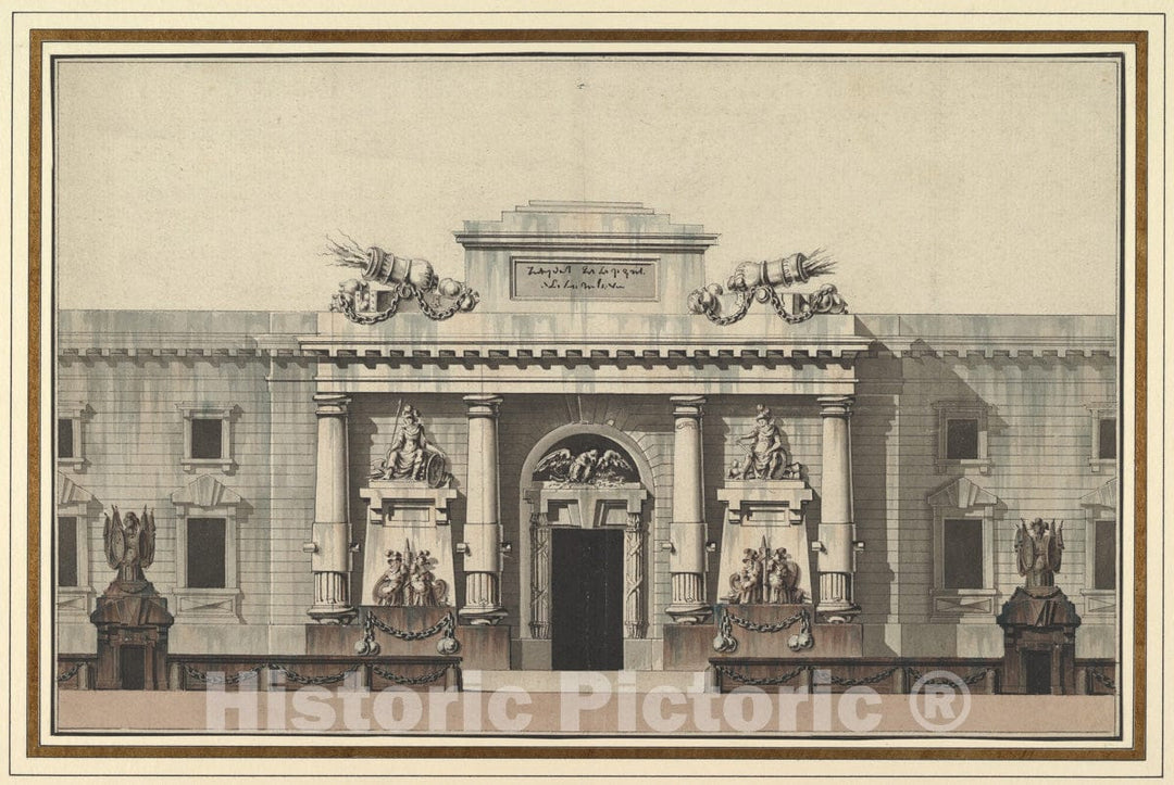 Art Print : Jean Charles Delafosse - Elevation of The Entrance to an Arsenal : Vintage Wall Art
