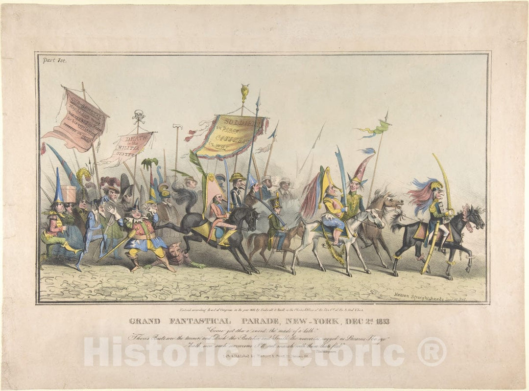 Art Print : David Claypoole Johnston - Grand Fantastical Parade, New-York, December 2, 1833 : Vintage Wall Art