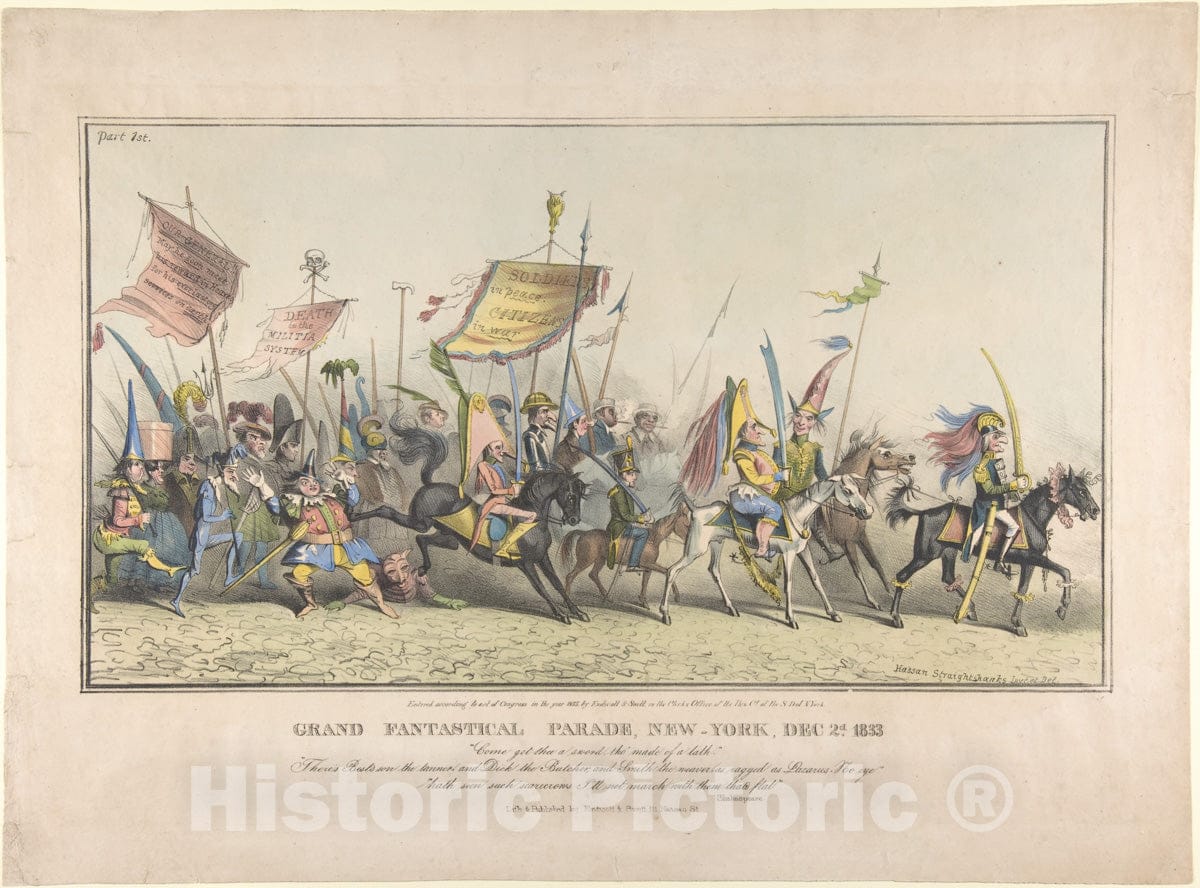 Art Print : David Claypoole Johnston - Grand Fantastical Parade, New-York, December 2, 1833 : Vintage Wall Art