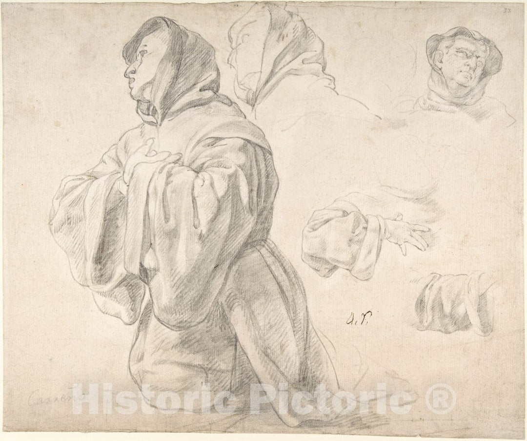 Art Print : Juan Carreño de Miranda - Figures of Monks : Vintage Wall Art