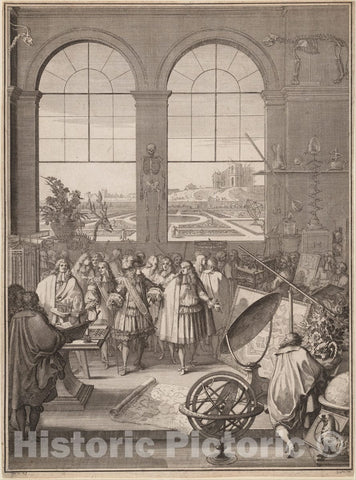 Art Print : Sébastien Leclerc I - Louis XIV Visiting The Royal Academy of Sciences : Vintage Wall Art