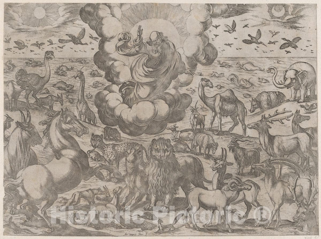 Art Print : Antonio Tempesta - God Creating The Animals : Vintage Wall Art