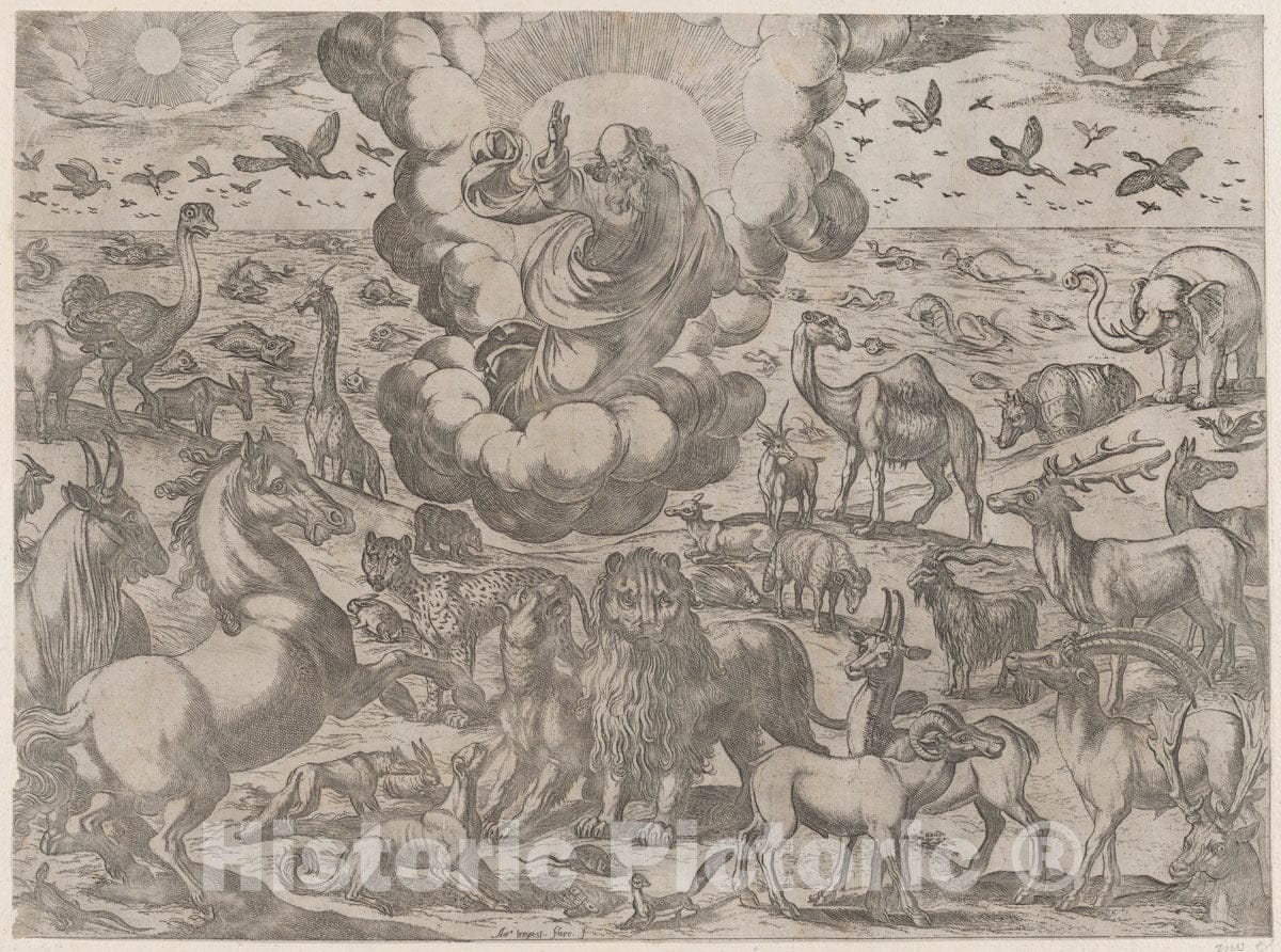Art Print : Antonio Tempesta - God Creating The Animals : Vintage Wall Art