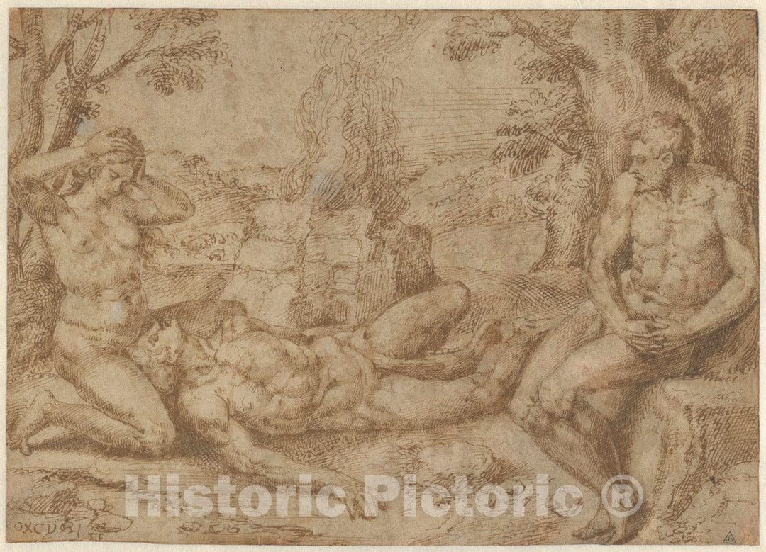 Art Print : Michiel Coxie (I) - Adam and Eve Mourning The Death of ABEL : Vintage Wall Art