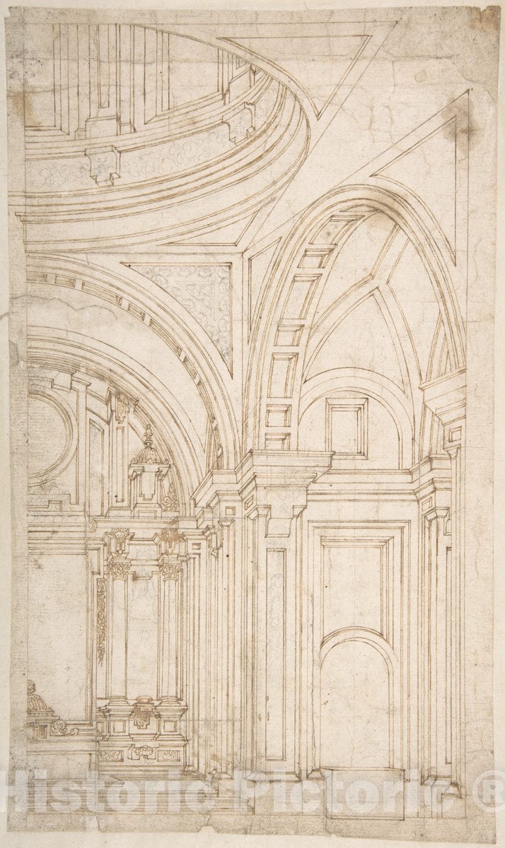 Art Print : Melchor de Aguirre - Design for The Interior of The East End of a Church : Vintage Wall Art