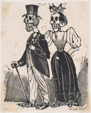 Art Print : Two Elegantly Dressed Skeletons Walking - Artist: Jose Guadalupe Posada - Created: c1880 2 : Vintage Wall Art