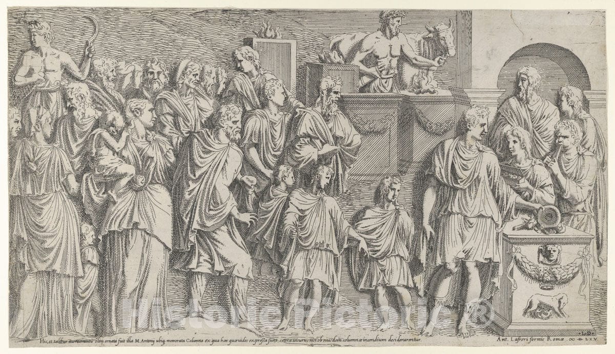 Art Print : Léon Davent - Emperor Mark Antony Offering a Sacrifice : Vintage Wall Art