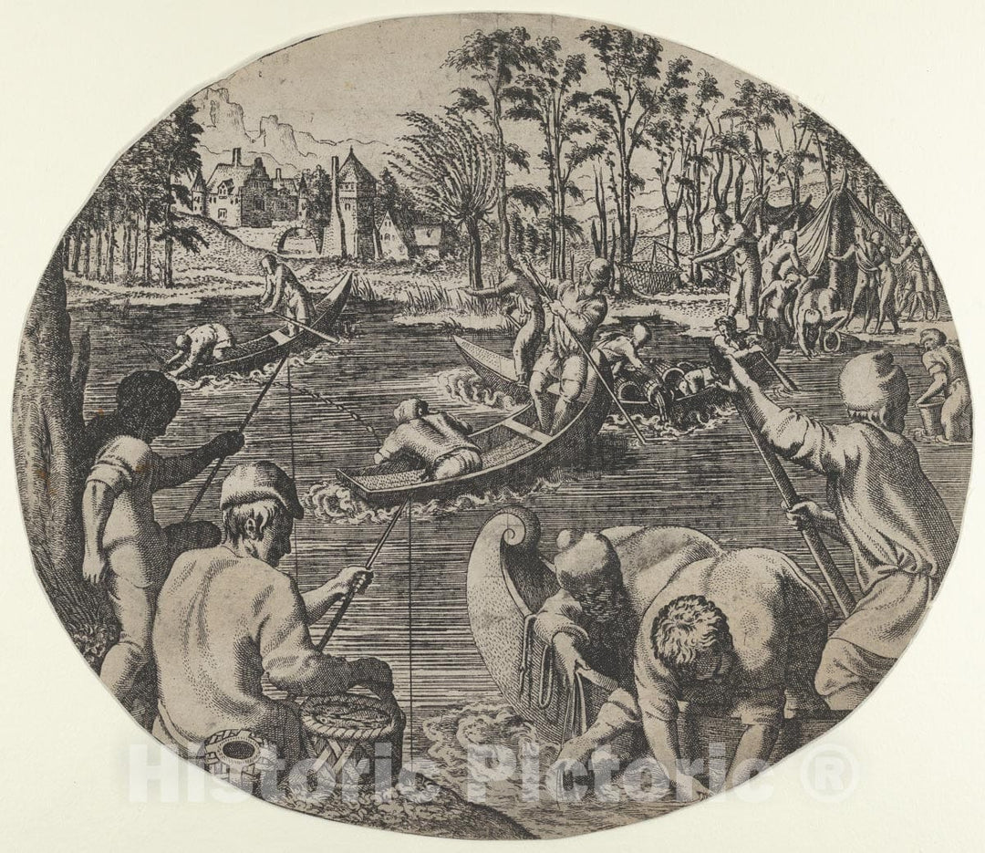 Art Print : Léon Davent - Fishing Scene 1 : Vintage Wall Art