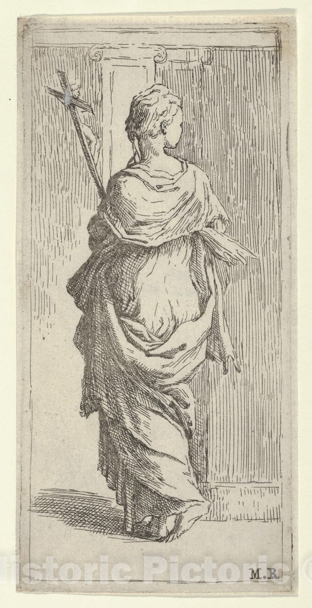 Art Print : Guido Reni - Girl Carrying a Crucifix and Stepping Toward a Pilaster, seen from Behind 1 : Vintage Wall Art