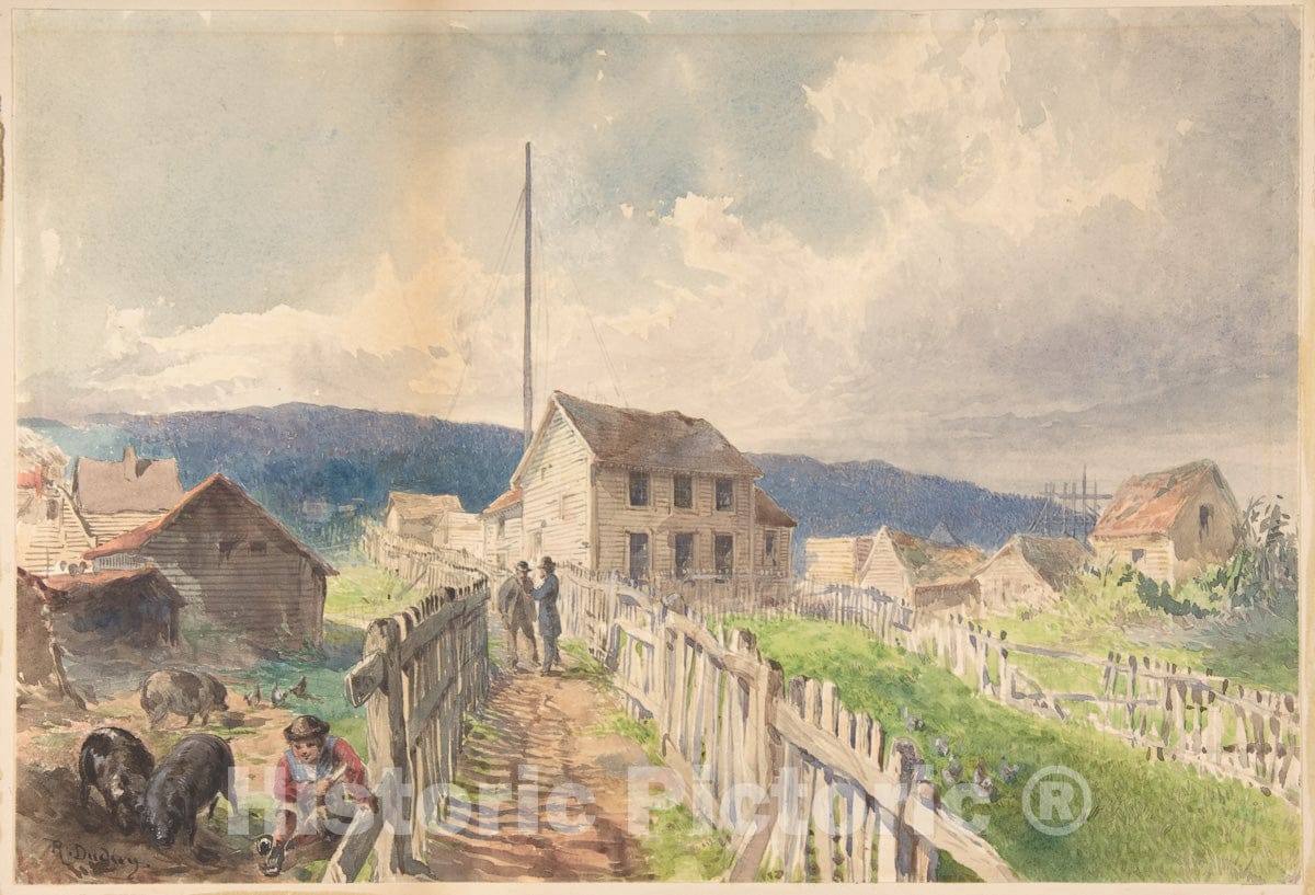 Art Print : Robert Charles Dudley - First Telegraph House at Heart's Content, Newfoundland, 1866 : Vintage Wall Art