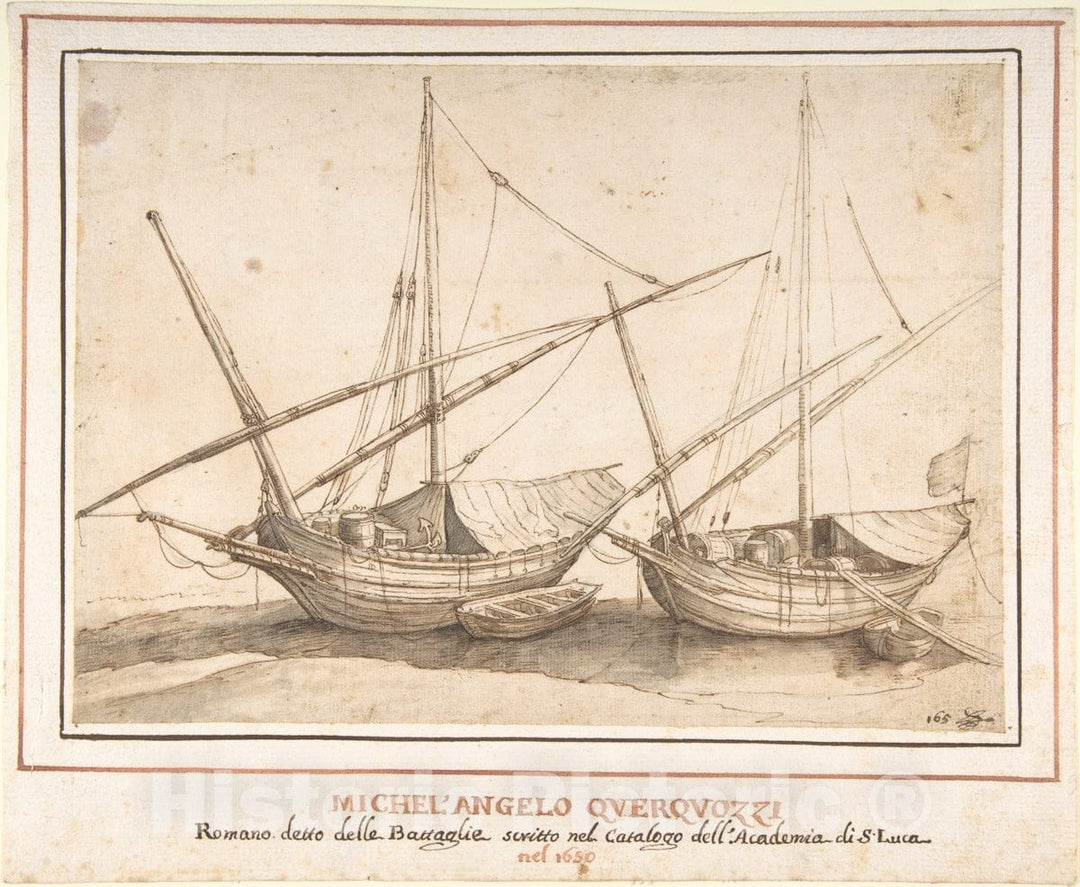 Art Print : Michelangelo Cerquozzi (Michelangelo Delle Battaglie) - Four Boats : Vintage Wall Art