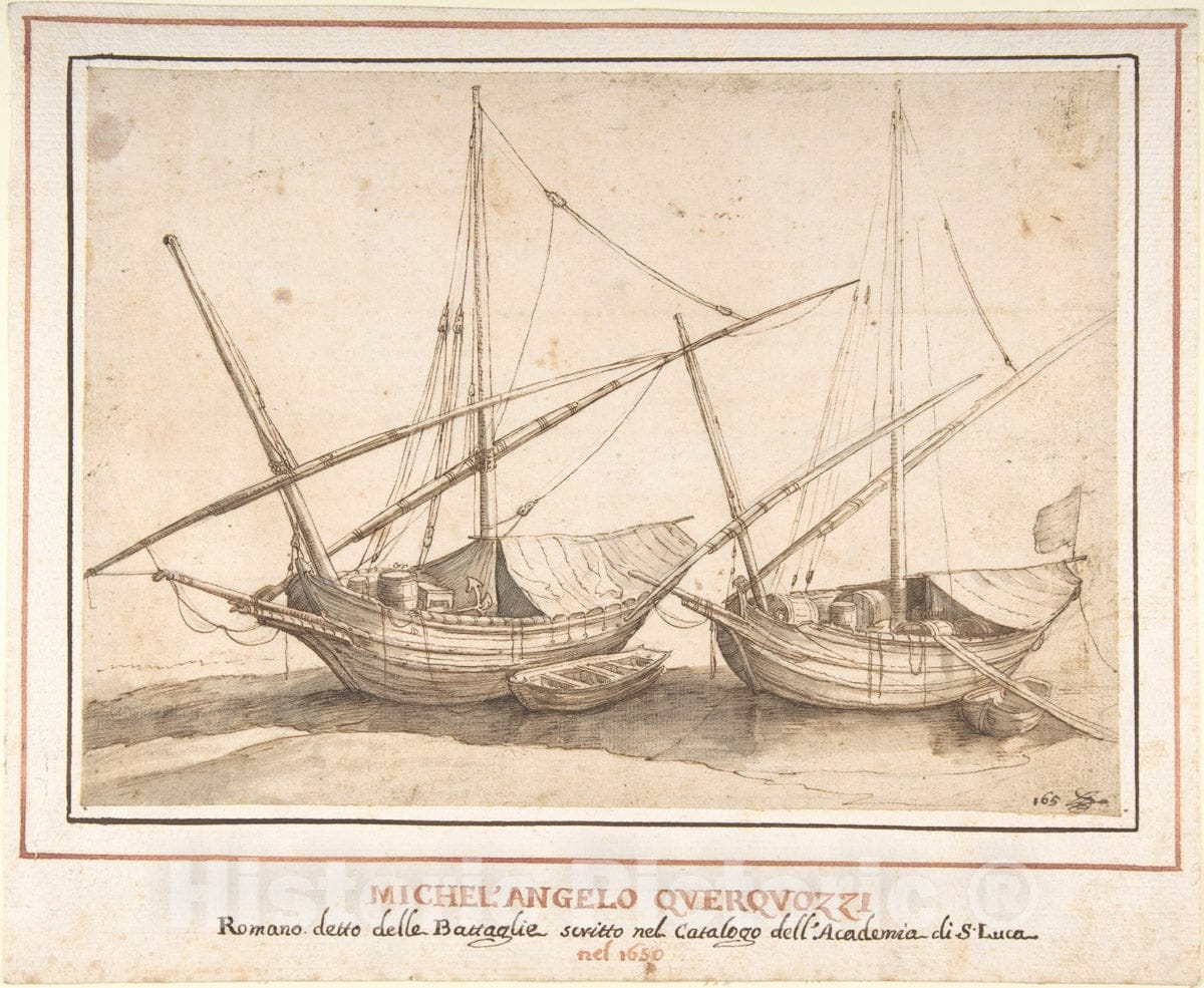 Art Print : Michelangelo Cerquozzi (Michelangelo Delle Battaglie) - Four Boats : Vintage Wall Art