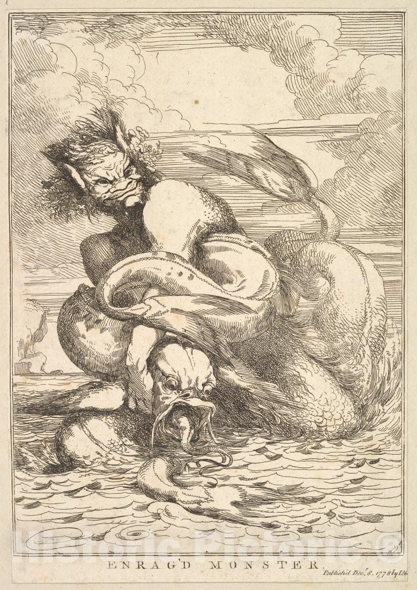Art Print : Etched and published by John Hamilton Mortimer - Enrag'd Monster (from Fifteen Etchings Dedicated to Sir Joshua Reynolds) : Vintage Wall Art