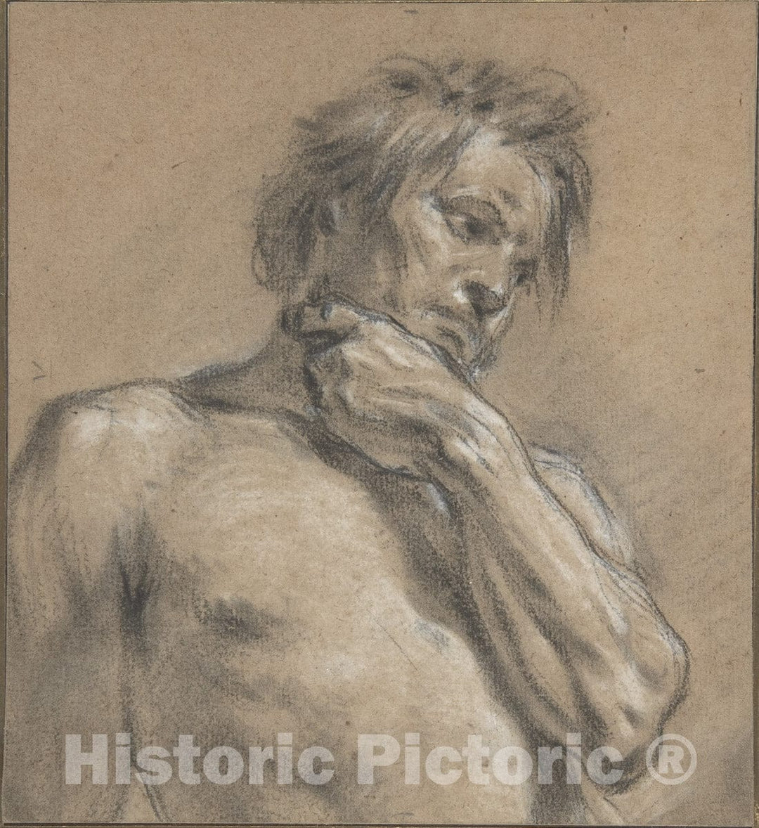 Art Print : François Boucher - Half-Length Study of a Man : Vintage Wall Art