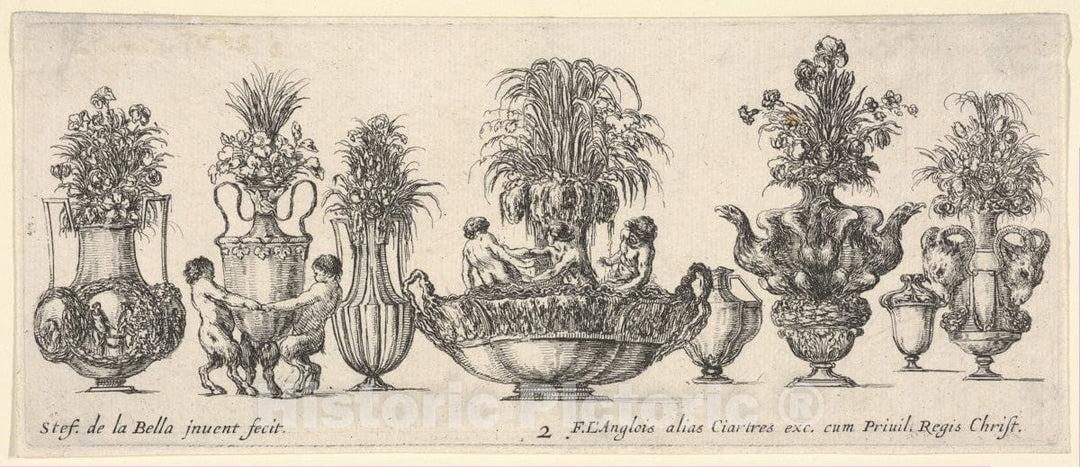 Art Print : Eight vases - Artist: Stefano Della Bella - Created: c1650 2 : Vintage Wall Art