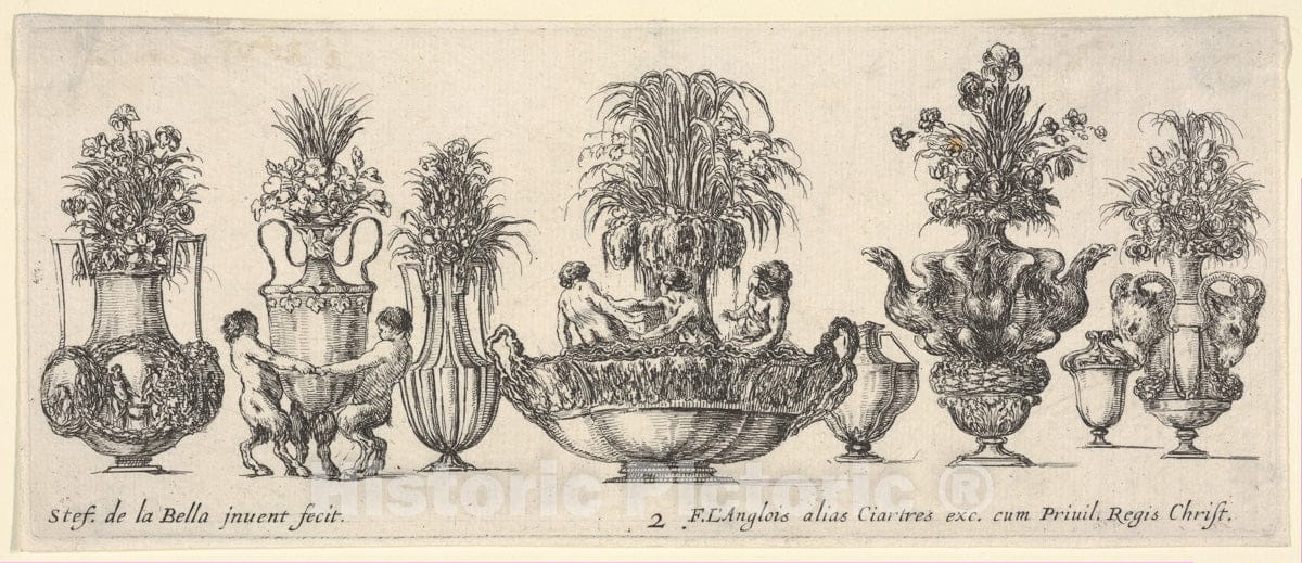 Art Print : Eight vases - Artist: Stefano Della Bella - Created: c1650 2 : Vintage Wall Art