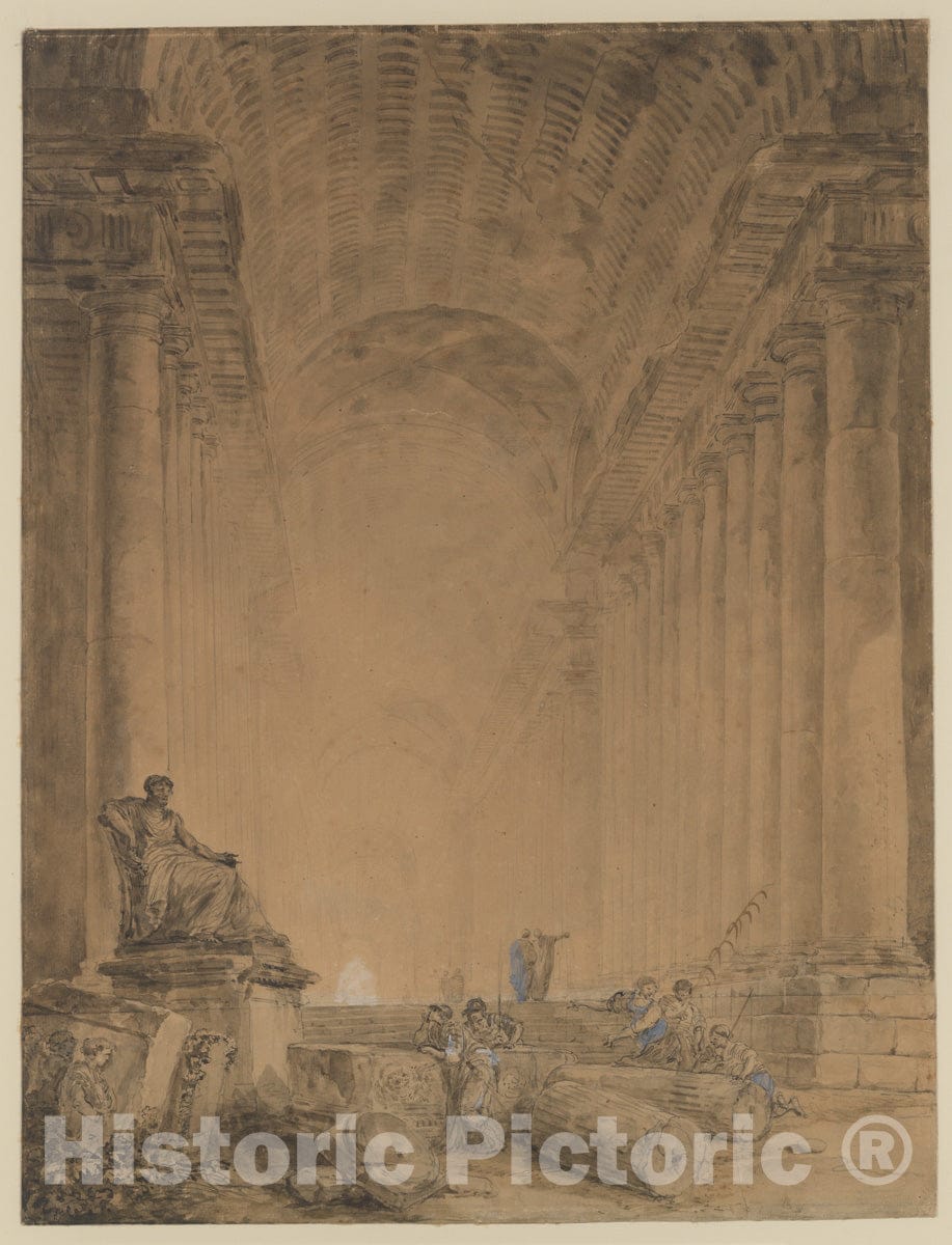 Art Print : Hubert Robert - Figures in a Colonnade : Vintage Wall Art
