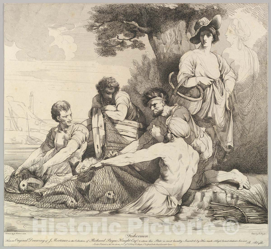 Art Print : Etched and published by Robert Blyth - Fishermen : Vintage Wall Art