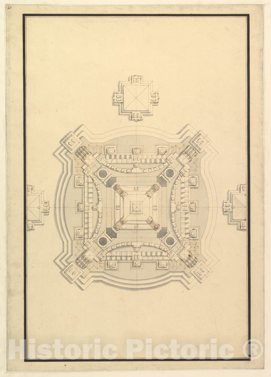 Art Print : Workshop of Giuseppe Galli Bibiena - Ground Plan for a Catafalque for The Regent of France Philip, Duke d'Orleans (1674-1723) : Vintage Wall Art