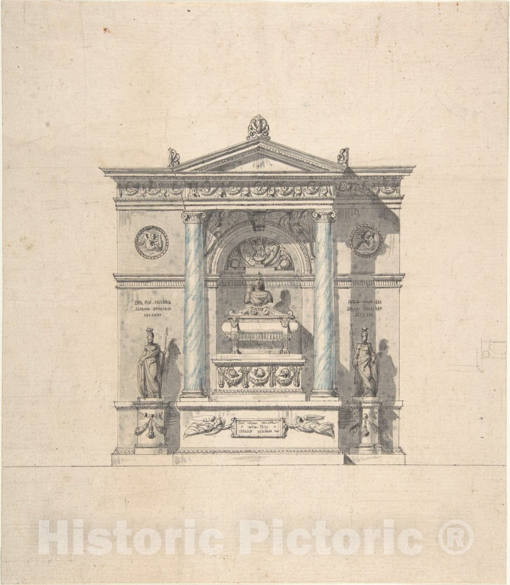 Art Print : Jean Michel Moreau The Younger - Elevation for a Wall Tomb : Vintage Wall Art